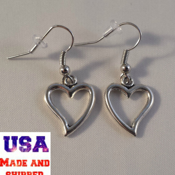 Silver Heart Hoop Earrings Hypoallergenic Hooks - Picture 2 of 2